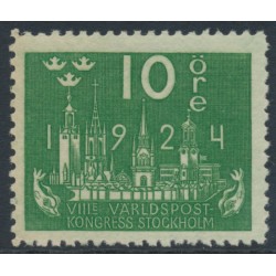 SWEDEN - 1924 10öre green Congress, lines watermark, MNH – Facit # 197cx