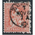SWITZERLAND - 1862 30c vermilion-red Sitting Helvetia (Sitzende Helvetia), used – Zumstein # 33a