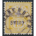 SWITZERLAND - 1882 15c yellow Cross & Numeral, granite paper, oval watermark (Kz. I), used – Zumstein # 63Aa