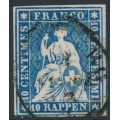 SWITZERLAND - 1859 10Rp deep blue Helvetia (green thread, late Bern), used – Zumstein # 23Gc