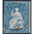 SWITZERLAND - 1859 10Rp blue Helvetia (green thread, late Bern), used – Zumstein # 23Ga