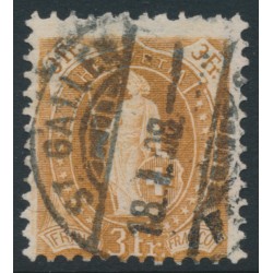 SWITZERLAND - 1906 3Fr brown Helvetia, perf. 11½:12, crosses wmk, plain paper, used – Zum # 92A