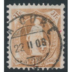 SWITZERLAND - 1907 3Fr brown Helvetia, perf. 11½:11, crosses wmk, granite paper, used – Zum # 100B