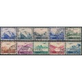 SWITZERLAND - 1941-1948 30c to 5Fr Airmail set of 10, used – Michel # 387-394 + 506-507
