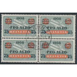 SWITZERLAND - 1938 75c on 50c grey/red PRO AERO, block of 4, CTO – Michel # 325