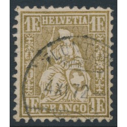 SWITZERLAND - 1864 1Fr gold Sitting Helvetia (Sitzende Helvetia), used – Zumstein # 36c
