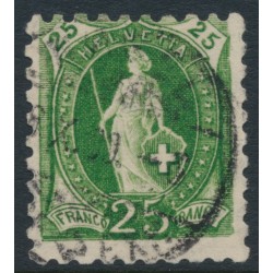 SWITZERLAND - 1888 25c green Helvetia, perf. 9¾:9¼, oval watermark (Kz. I), used – Zum. # 67Ba