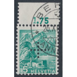 SWITZERLAND - 1937 5c blue-green Landscape, smooth paper, official cross perfin., used – Michel # D20y