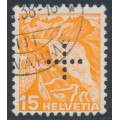 SWITZERLAND - 1937 15c orange Landscape, grilled paper, official cross perfin., used – Michel # D22z