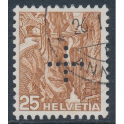 SWITZERLAND - 1937 25c brown Landscape, smooth paper, official cross perfin., used – Michel # D24y