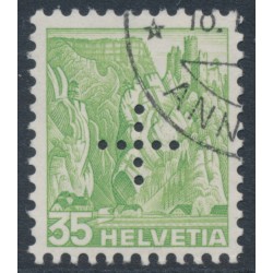 SWITZERLAND - 1937 35c green Landscape, smooth paper, official cross perfin., used – Michel # D26y