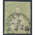 SWITZERLAND - 1855 40Rp green Sitting Helvetia (maroon thread, early Bern), used – Zumstein # 26C