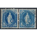 SWITZERLAND - 1899 25c blue Helvetia, 'white flaws NE corner' x 2 examples, used – Zum. # 73D.2.42