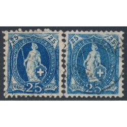 SWITZERLAND - 1899 25c blue Helvetia, 'white flaws NE corner' x 2 examples, used – Zum. # 73D.2.42