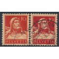 SWITZERLAND - 1914 10c red William Tell, types I & II, used – Michel # 118I+118II