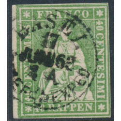 SWITZERLAND - 1860 40Rp green Helvetia (green thread, late Bern), used – Zumstein # 26Gb