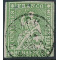 SWITZERLAND - 1860 40Rp yellowish green Helvetia (green thread, late Bern), used – Zumstein # 26Ga
