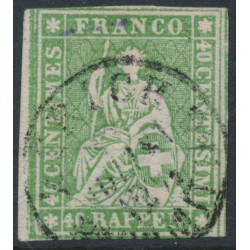 SWITZERLAND - 1860 40Rp yellowish green Helvetia (green thread, late Bern), used – Zumstein # 26Ga