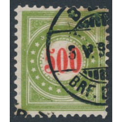 SWITZERLAND - 1897 500c red/olive-green Postage Due, normal frame, used – Zumstein # P22FN