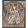 SWITZERLAND - 1857 5Rp brown Helvetia (green thread, late Bern), used – Zumstein # 22G