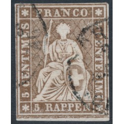 SWITZERLAND - 1857 5Rp brown Helvetia (green thread, late Bern), used – Zumstein # 22G
