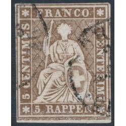 SWITZERLAND - 1857 5Rp brown Helvetia (green thread, late Bern), used – Zumstein # 22G