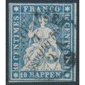 SWITZERLAND - 1858 10Rp blue Helvetia (red thread, late Bern), used – Zumstein # 23Cd