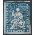 SWITZERLAND - 1859 10Rp deep blue Helvetia (green thread, late Bern), used – Zumstein # 23Gc