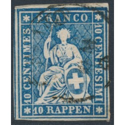 SWITZERLAND - 1859 10Rp deep blue Helvetia (green thread, late Bern), used – Zumstein # 23Gc