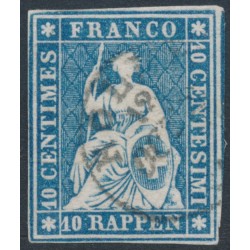 SWITZERLAND - 1859 10Rp blue Helvetia (green thread, late Bern), used – Zumstein # 23Ga