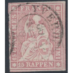 SWITZERLAND - 1858 15Rp rose Helvetia (green thread, late Bern), used – Zumstein # 24Gb