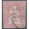 SWITZERLAND - 1858 15Rp deep rose Helvetia (green thread, late Bern), used – Zumstein # 24Ga