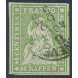 SWITZERLAND - 1860 40Rp yellowish green Helvetia (green thread, late Bern), used – Zumstein # 26Ga