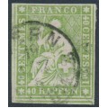 SWITZERLAND - 1860 40Rp yellowish green Helvetia (green thread, late Bern), used – Zumstein # 26Ga