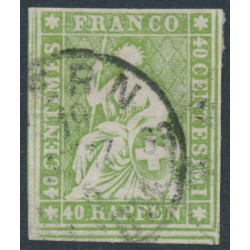 SWITZERLAND - 1860 40Rp yellowish green Helvetia (green thread, late Bern), used – Zumstein # 26Ga