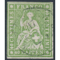 SWITZERLAND - 1860 40Rp yellowish green Helvetia (green thread, late Bern), used – Zumstein # 26Ga