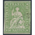 SWITZERLAND - 1860 40Rp yellowish green Helvetia (green thread, late Bern), used – Zumstein # 26Ga