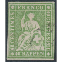 SWITZERLAND - 1860 40Rp yellowish green Helvetia (green thread, late Bern), used – Zumstein # 26Ga