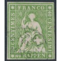 SWITZERLAND - 1860 40Rp yellowish green Helvetia (green thread, late Bern), used – Zumstein # 26Ga