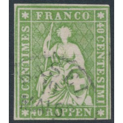 SWITZERLAND - 1860 40Rp yellowish green Helvetia (green thread, late Bern), used – Zumstein # 26Ga