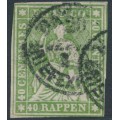 SWITZERLAND - 1860 40Rp yellowish green Helvetia (green thread, late Bern), used – Zumstein # 26Ga