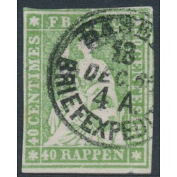 SWITZERLAND - 1860 40Rp green Helvetia (green thread, late Bern), used – Zumstein # 26Gb