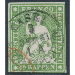 SWITZERLAND - 1860 40Rp green Helvetia (green thread, late Bern), used – Zumstein # 26Gb