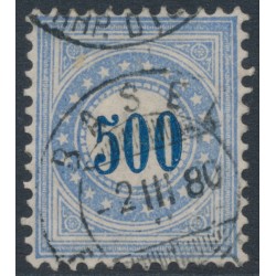 SWITZERLAND - 1878 500c blue/grey-blue Postage Due (upright frame type I), used – Mi # P9INaa