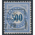 SWITZERLAND - 1878 500c blue/ultramarine Postage Due (inverted frame type I), used – Mi # P9IKa