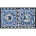 SWITZERLAND - 1878 100c blue Due (upright & inverted frames type I), used – Mi # P8INa + P8IKa