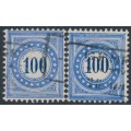 SWITZERLAND - 1878 100c blue Due (upright & inverted frames type I), used – Mi # P8INa + P8IKa