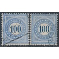 SWITZERLAND - 1878 100c grey-blue Due (upright & inverted frames type I), used – Mi # P8INaa + P8IKaa