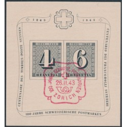 SWITZERLAND - 1943 Anniversary of Swiss Stamps M/S, used – Michel # Block 8