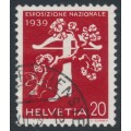 SWITZERLAND - 1939 20c red Swiss National Exhibition, paper type y, used – Michel # 354y